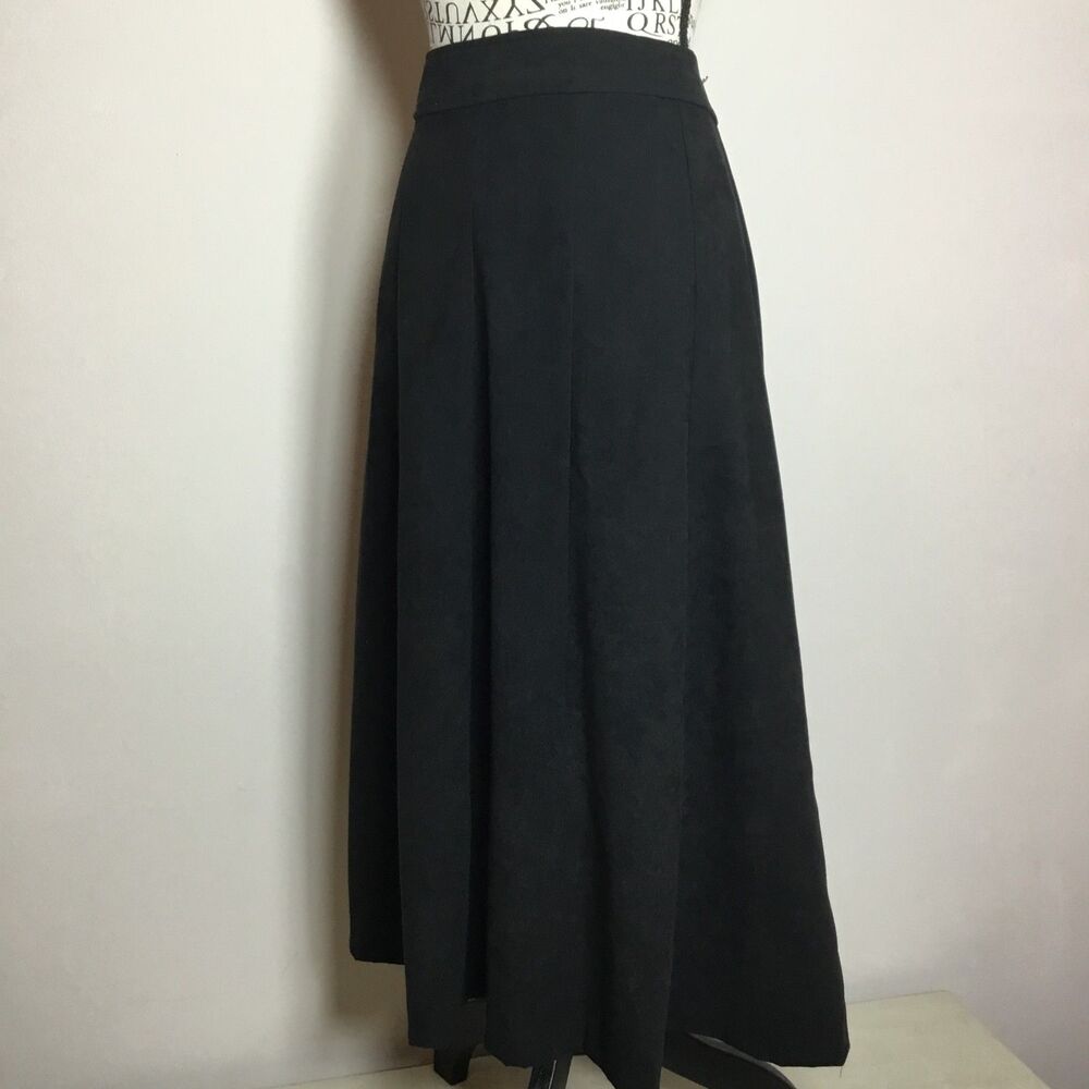 Faux suede A-line black maxi skirt lined western prairie Cowgirl waist 32” sz 10 - Picture 3 of 6